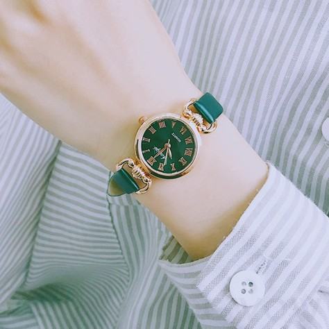 ファッション混合材料耐水深度10Mレザークォーツ時計リトルニードル配色縁取りラウンド腕時計