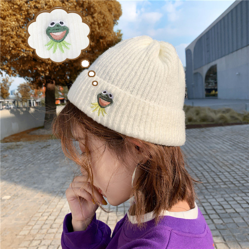 冬秋刺繍ニット刺繍ギャザー飾りサークル帽子