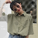 【人気商品】コットン半袖ファッション夏折襟ボタン無地カジュアル・シフォンブラウス