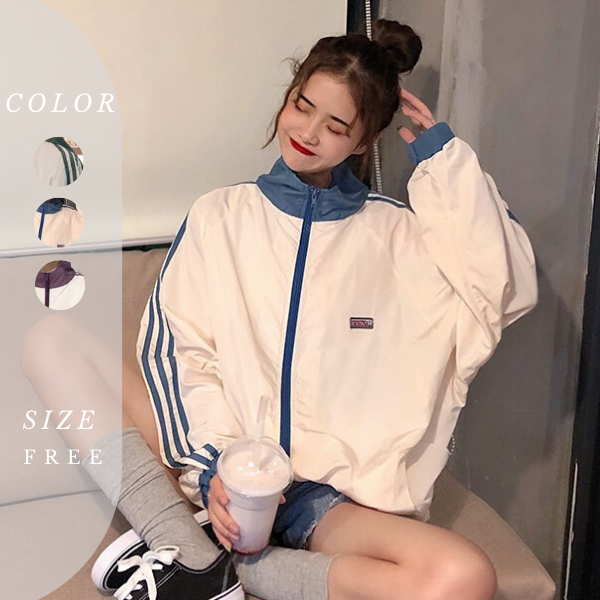 【人気商品】シンプルファッションカジュアルキャンパス秋冬POLOネックジッパー配色ジャケット