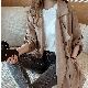 コットン長袖ファッション膝上春秋折襟ダブルブレスト20~30代無地ロング丈コート・ジャケット