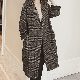 韓国系フェミニン膝丈折り襟シングルブレスト切り替えチェック柄ロング丈コート・ジャケット