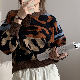 シンプルラウンドネックプルオーバー高校生大学生10~20代配色ヒョウ柄セーター・カットソー
