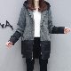 シンプルファッションカジュアル韓国系ロングフード付きジッパー切り替え配色綿コート