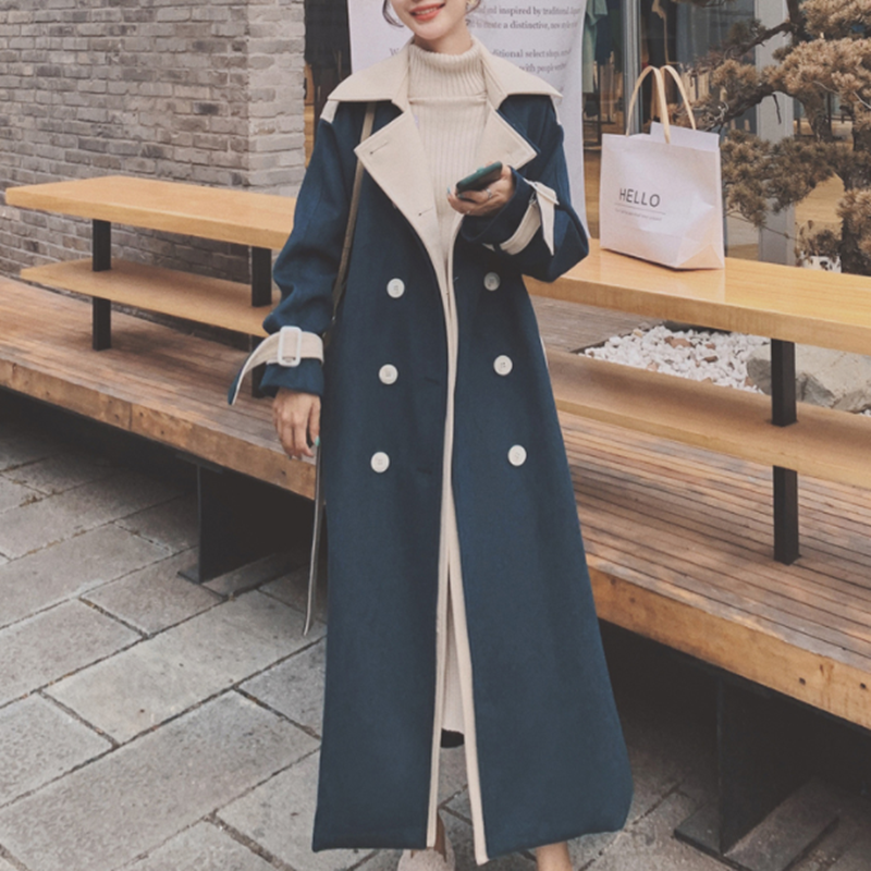 【ファッション韓国系】フェミニンエレガント折襟ダブルブレストベルト付きコート・ジャケット