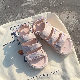 春夏ホワイトブラックピンクベージュ合成樹脂普通防水丸トゥカジュアルキュートキャンパス刺繍サンダル
