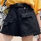コットンファッションカジュアル夏ブラックアプリコットベルト付き10~20代ハイウエストショート丈（3分4分丈）無地アーミーグリーンショートパンツ