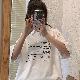 ポリエステル半袖カジュアル韓国系夏折襟プルオーバーホワイトブラックプリントアルファベットカジュアル・シフォンブラウス