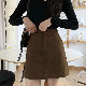 ラシャファッション韓国系ショート丈春夏秋ブラックコーヒー20~40代ハイウエストAライン無地ボタンスカート