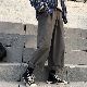 シンプルファッションカジュアルストリート系韓国系切り替えハイウエストレギュラー丈無地カジュアルパンツ