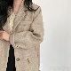 シンプルレトロ折襟シングルブレスト無地ボタンロング丈コート・ジャケット