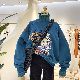 【人気ファッションアニメ】レトロハイネックプルオーバープリントプリントカートゥーンパーカー・トレーナー