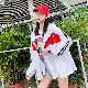 ポリエステル長袖韓国系夏フード付きジッパーホワイトブラックレッド切り替え配色ショートコート