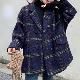 シンプルカジュアルレトロ韓国系折襟ダブルブレスト切り替えチェック柄ボタンロング丈コート・ジャケット