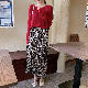 合成繊維シンプルファッション韓国系ロング春夏ホワイトグリーンプリントハイウエストAラインプリントスカート