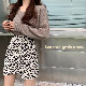 セクシー韓国系ショート丈切り替えギャザー飾りプリントハイウエストAラインヒョウ柄落書きスカート