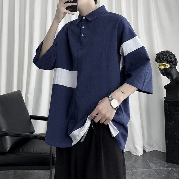 シンプルカジュアル韓国系ショート丈折襟プルオーバー配色なしトップス