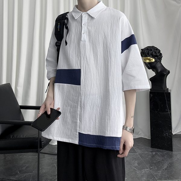 シンプルカジュアル韓国系ショート丈折襟プルオーバー配色なしトップス