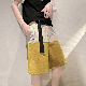 ファッションカジュアル韓国系切り替えベルト付きレギュラーウエストアルファベット配色バーミューダ（5分丈）ボトムス