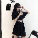 韓国 黒 セットアップ レディース 夏 半袖ファッションショート丈夏折襟カーディガンハイウエスト無地 セットアップ
