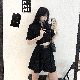 韓国 黒 セットアップ レディース 夏 半袖ファッションショート丈夏折襟カーディガンハイウエスト無地 セットアップ