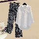 【韓国風ファッション】カジュアル POLOネック プルオーバー シングル ブレスト プリント ハイウエスト 配色 セットアップ