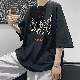 韓国系ラウンドネックシンプルプルオーバーアルファベットコットンカジュアルプリント夏無地ファッション半袖トップス