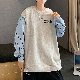 ホワイト メンズ ファンション ラウンドネック 春秋 韓国 安い 通販  配色 長袖 カジュアルプル オーバートップス Tシャツ