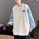 ホワイト メンズ ファンション ラウンドネック 春秋 韓国 安い 通販  配色 長袖 カジュアルプル オーバートップス Tシャツ