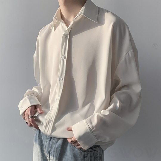 【定番シンプル】シャツ 韓国 ファッション オシャレ 服 カジュアル オールシーズン 長袖 折り襟 シングル ブレスト 無地