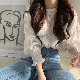 【好評発売中品質】韓国 通販 可愛い ファッション  ギャザー飾り  ラウンドネック  ホワイト  カジュアル・シフォン  ブラウス  トップス