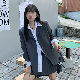 シンプルファッションカジュアル通勤/OL韓国系フェミニンロング秋折襟シングルブレストハイウエストプリーツスカートボタンセットアップ