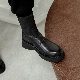丸トゥ厚底ファッションカジュアルシンプルPUウェッジソールブラック秋冬ブーツ