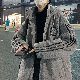 メンズ ファッション 激安 韓国 通販  ストリート無地長袖カジュアルジッパーカートゥーンラムウール刺繍ファッション冬スポーツフード付き切り替えアウター