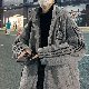 メンズ ファッション 激安 韓国 通販  ストリート無地長袖カジュアルジッパーカートゥーンラムウール刺繍ファッション冬スポーツフード付き切り替えアウター