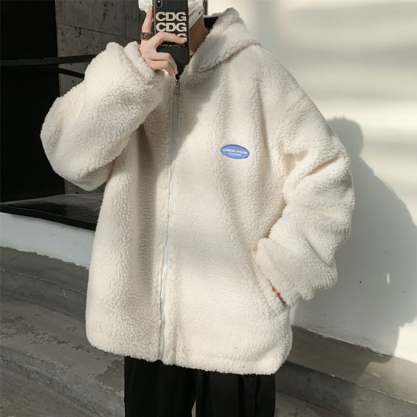 メンズ ファッション 激安 韓国 通販  ストリート長袖カジュアルシンプル秋冬無地フード付きジッパーアウター