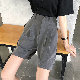 ポリエステルシンプルファッション夏ブラックグレーコンシールファスナー大学生20~30代ハイウエストショート丈（3分4分丈）無地ボタンショートパンツ
