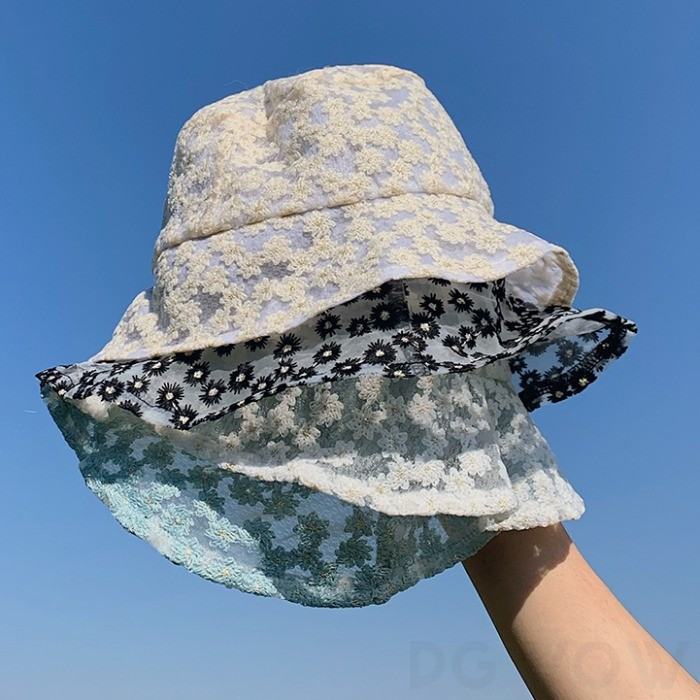 春夏秋ホワイトブラックブルーベージュレース刺繍サークル帽子