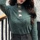 ポリエステル長袖ファッション秋冬ラウンドネックプルオーバーホワイトグリーンブラックピンク切り替え配色セーター・カットソー