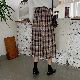 コットンポリエステルファッションカジュアル韓国系春夏秋ハイウエストプリーツスカートチェック柄スカート