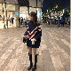 ニット長袖ファッション秋冬ハイネックプルオーバーネイビー切り替えストライプ柄セーター・カットソー