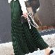 ポリエステルシンプルロングオールシーズンホワイトグリーンブラックギャザー飾りハイウエストAラインプリーツスカート無地スカート