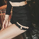 セクシー夏ブラック金属飾りハイウエストショート丈（3分4分丈）無地ショートパンツ