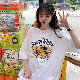ポリエステル七分袖カジュアル韓国系夏春秋ラウンドネックプルオーバーホワイトピンクグレープリント配色半袖Ｔシャツ