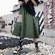コットンファッションプラスサイズ韓国系キャンパス秋冬切り替えハイウエストAライン配色スカート