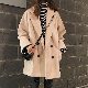 安い人気韓国系秋冬ラシャ長袖ファッションランタンスリーブ折り襟シングルブレストブラックキャメル無地ロングコート