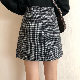 ファッションレトロ韓国系ショート丈秋冬ハイウエストAラインチェック柄ボタンスカート