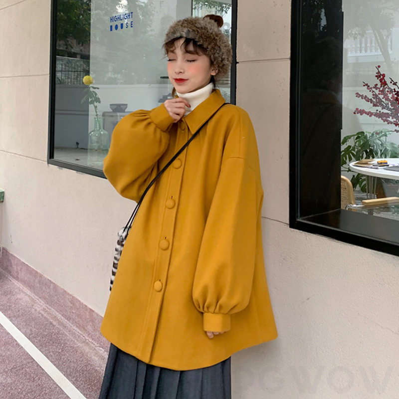 秋冬2019新作韓国版ルーズファッション中型長袖ウールコート