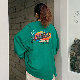 ポリエステル長袖ファッションカジュアル学園風春夏秋ラウンドネックプルオーバーグリーングレーオレンジアルファベット配色プリント長袖Ｔシャツ