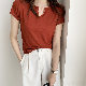 コットン半袖シンプルファッション夏Vネックプルオーバーホワイトブラックレッドグレー赤オレンジ20~30代無地ボタン長袖Ｔシャツ